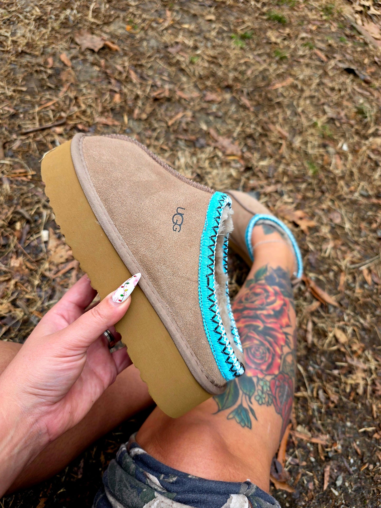 Tan & Teal platform Slippers preorder items please read carefully before placing an order