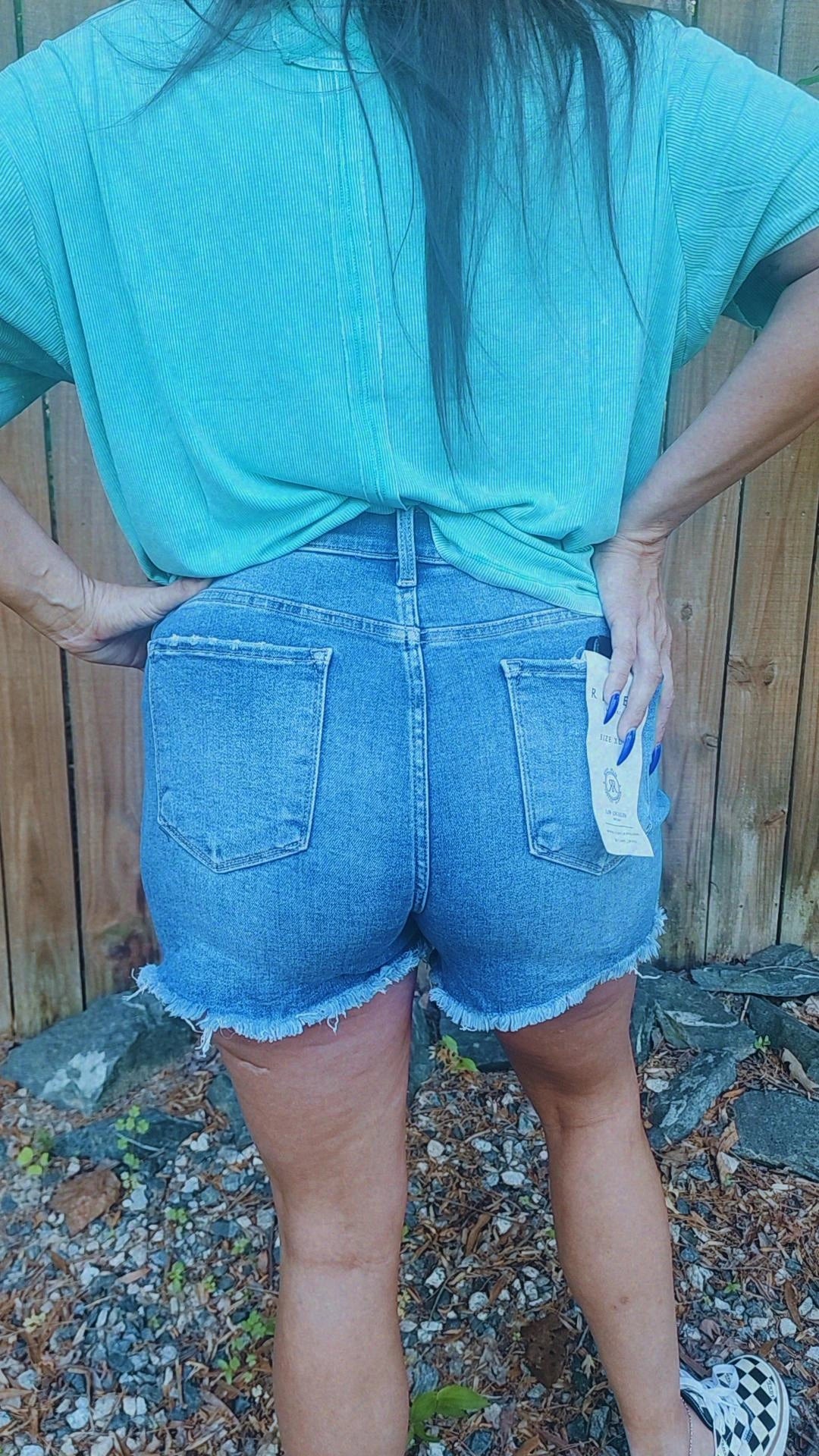 Tummy Control Elastic Band High Rise Distressed