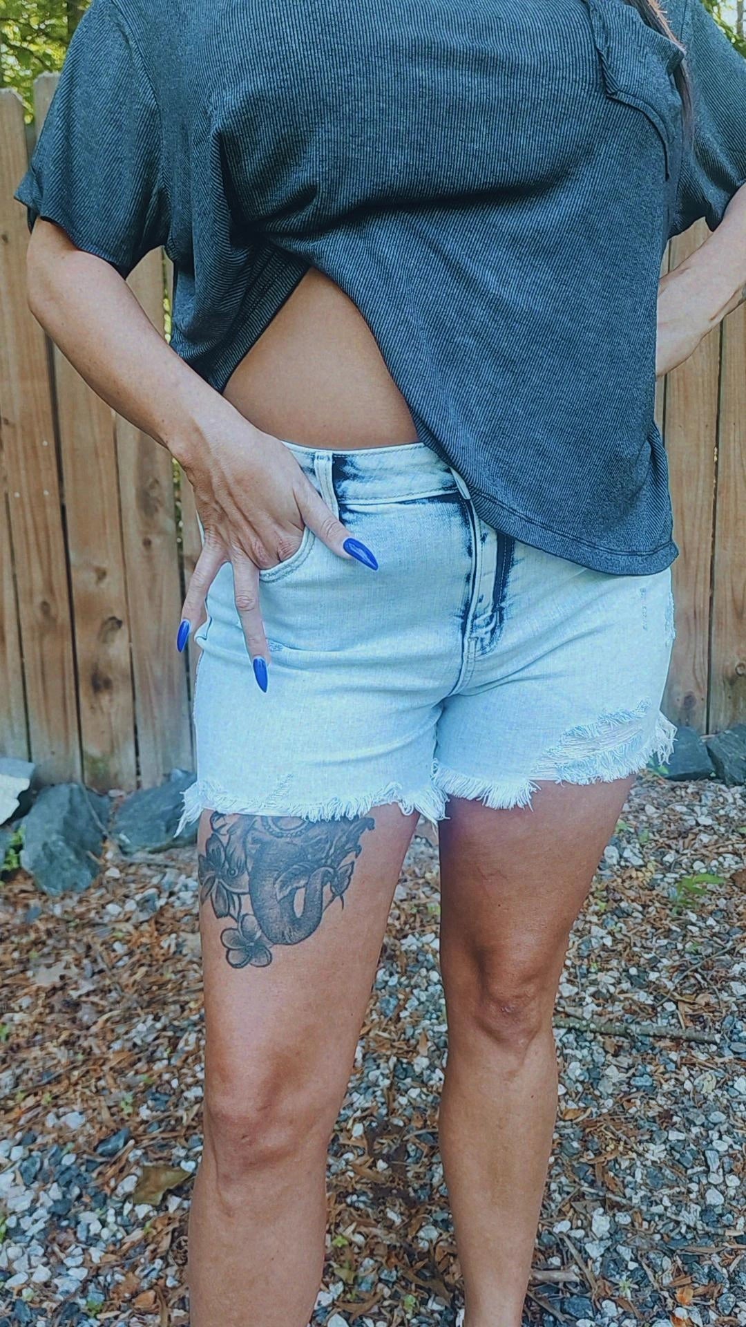 Acid Washed Distressed Hem Short