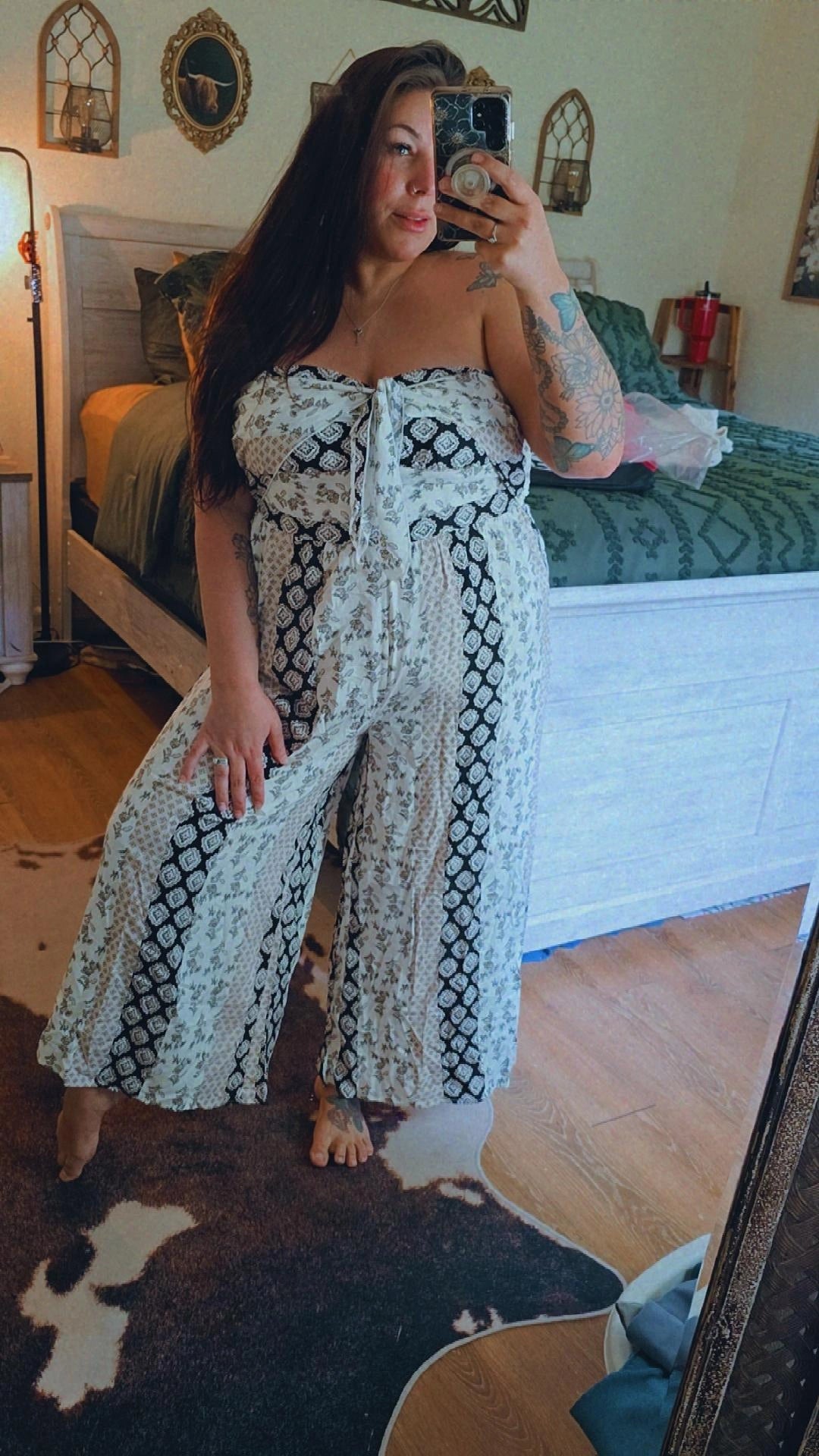 Strapless Boho Geometric Print Wide Leg Jumpsuit