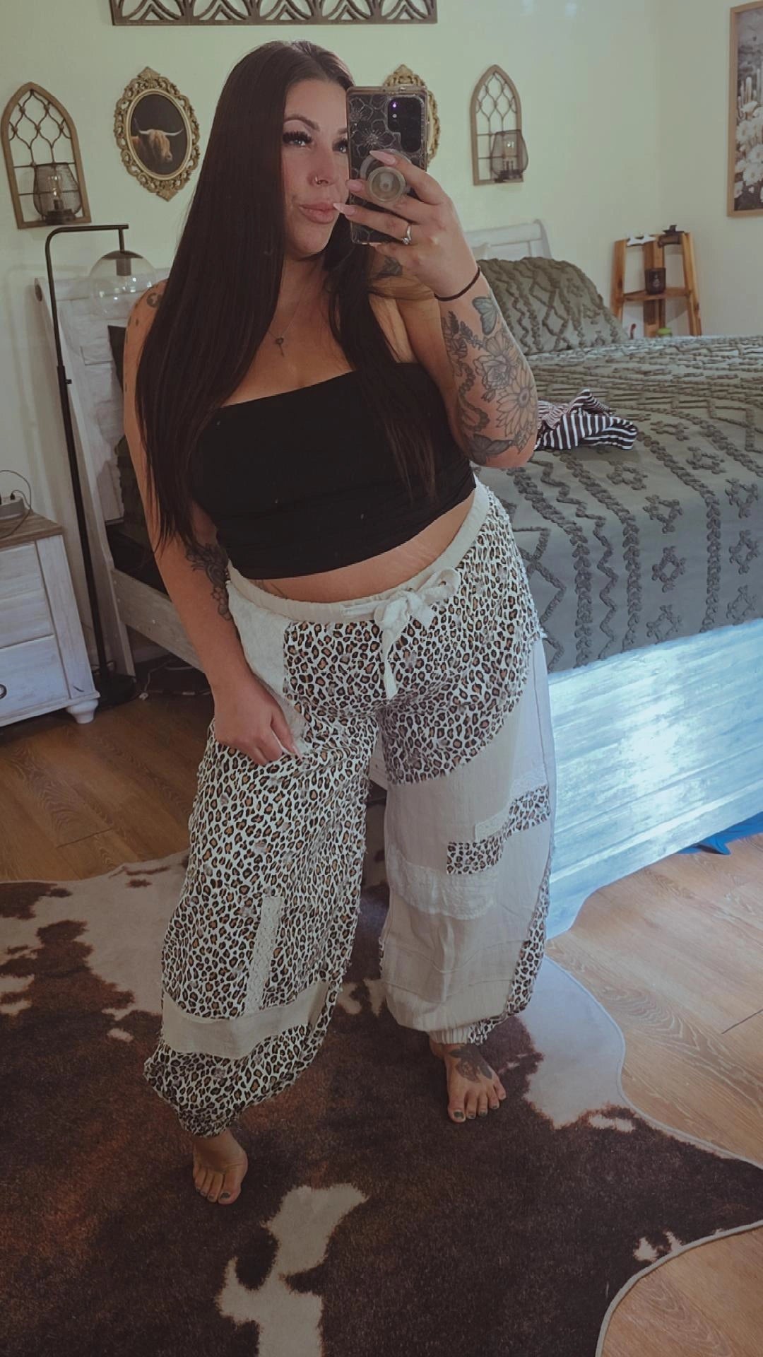 Jacquard Printed Patchwork Woven Jogger Pants