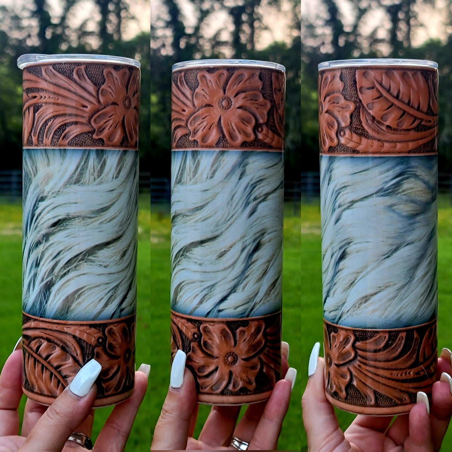 Cowhide & Leather Lace Skinny Tumbler