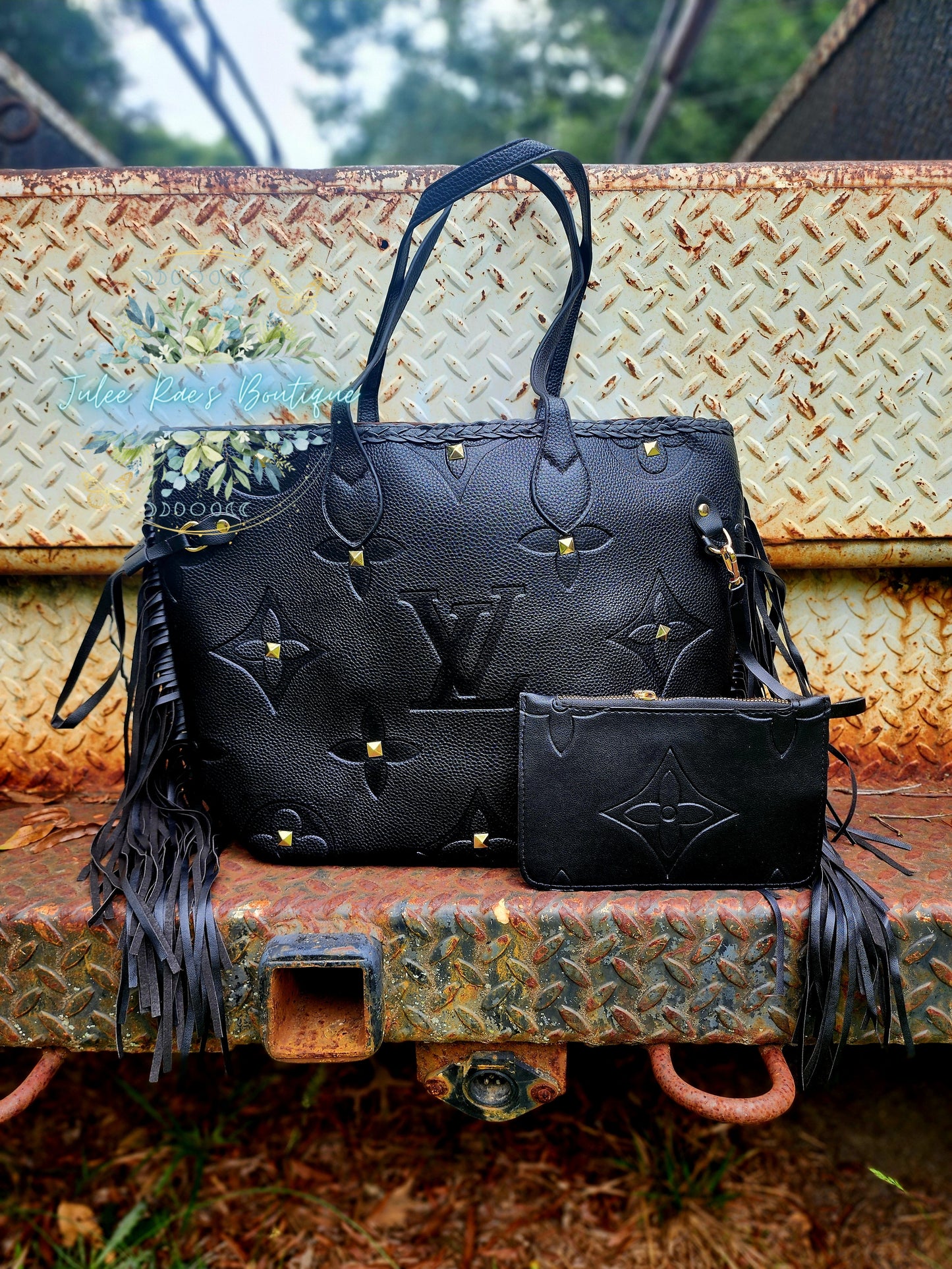 Western Black Handbag With Wallet