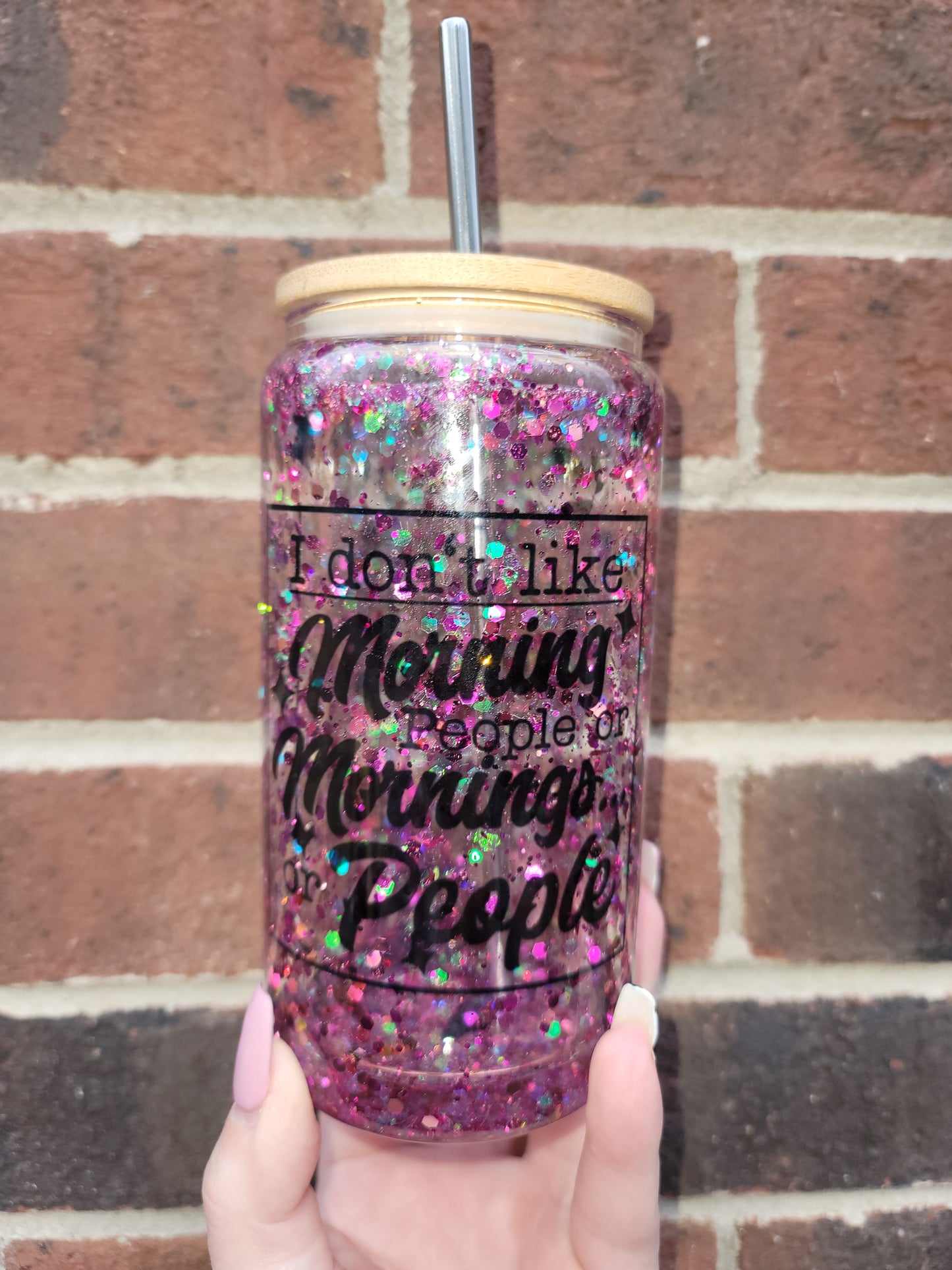 I Don't Like Morning People Snowglobe Glass Tumbler