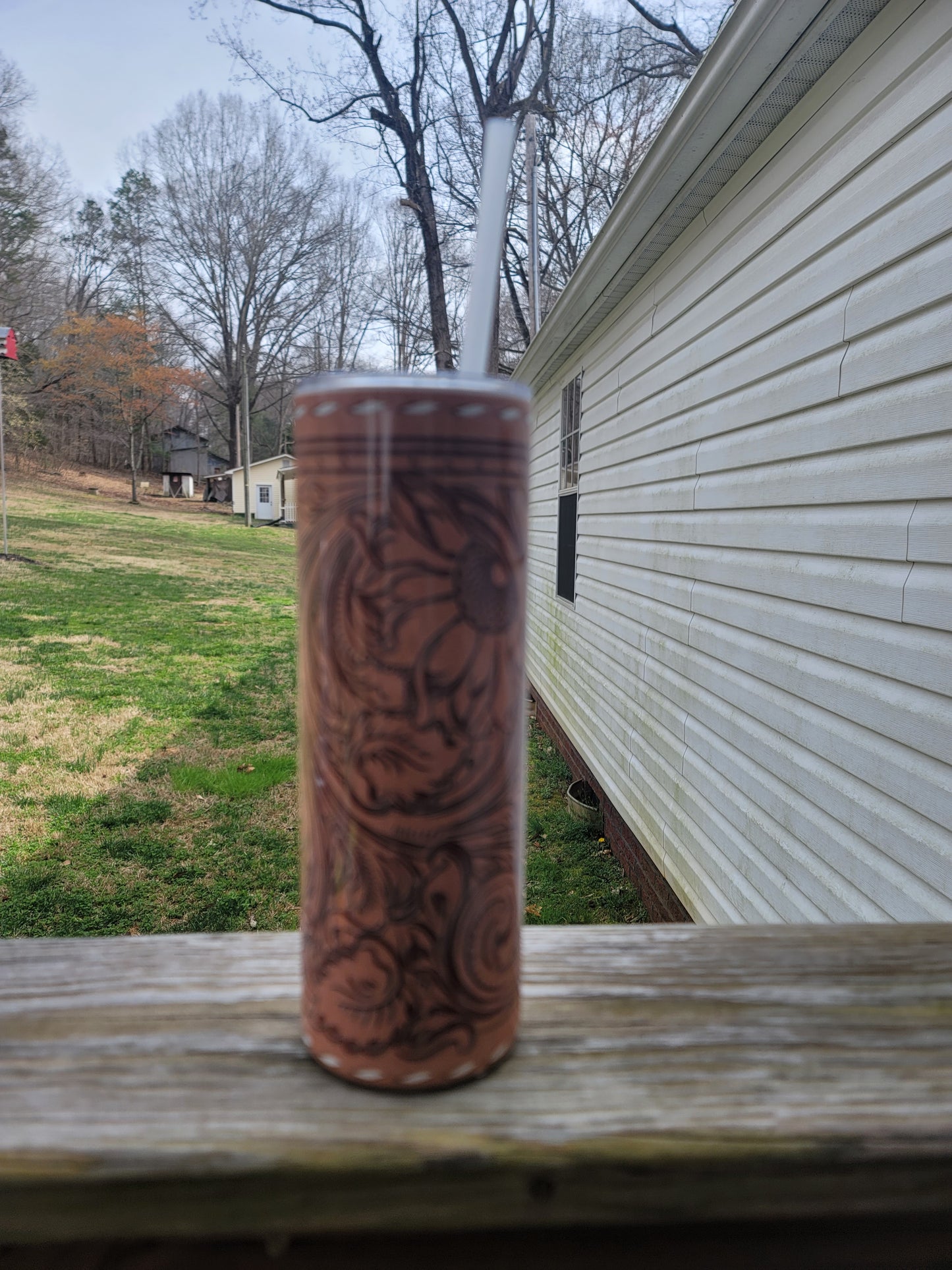 Leather & Sunflowers Skinny Tumbler