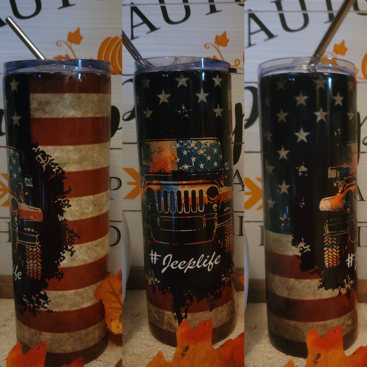 American Flag Distressed Jeep Life Tumbler