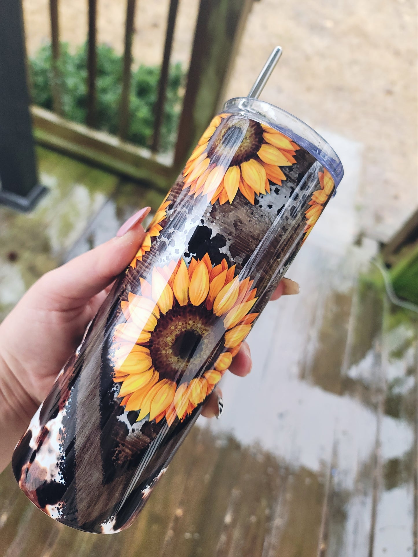 Cowprint & Sunflower Skinny Tumbler