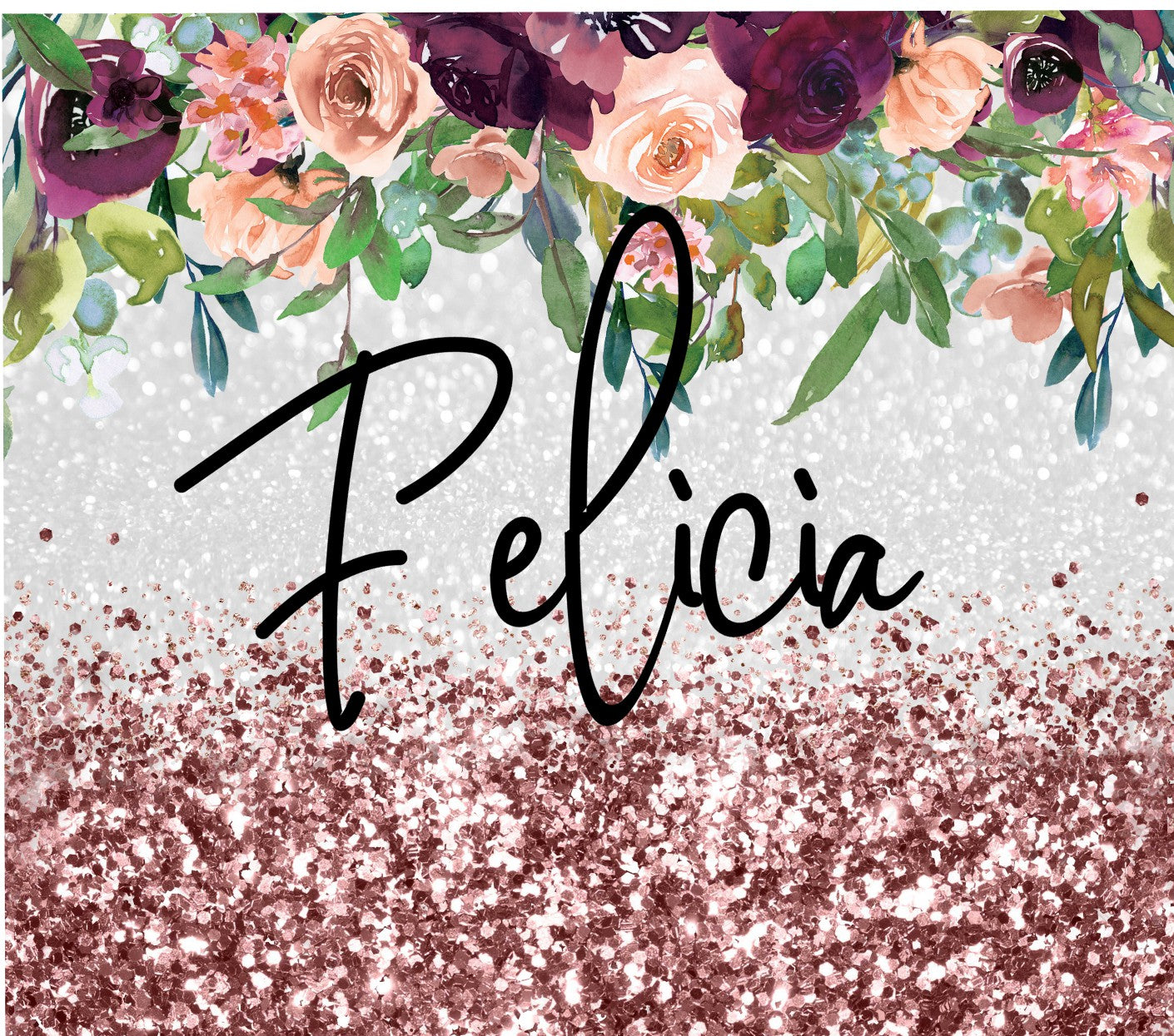 Rose Gold Glitter Flower Tumbler