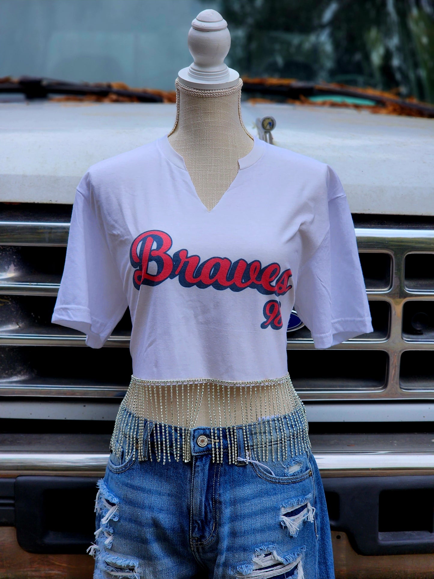 Braves Morgan Wallen Rhinestone Fringe Top