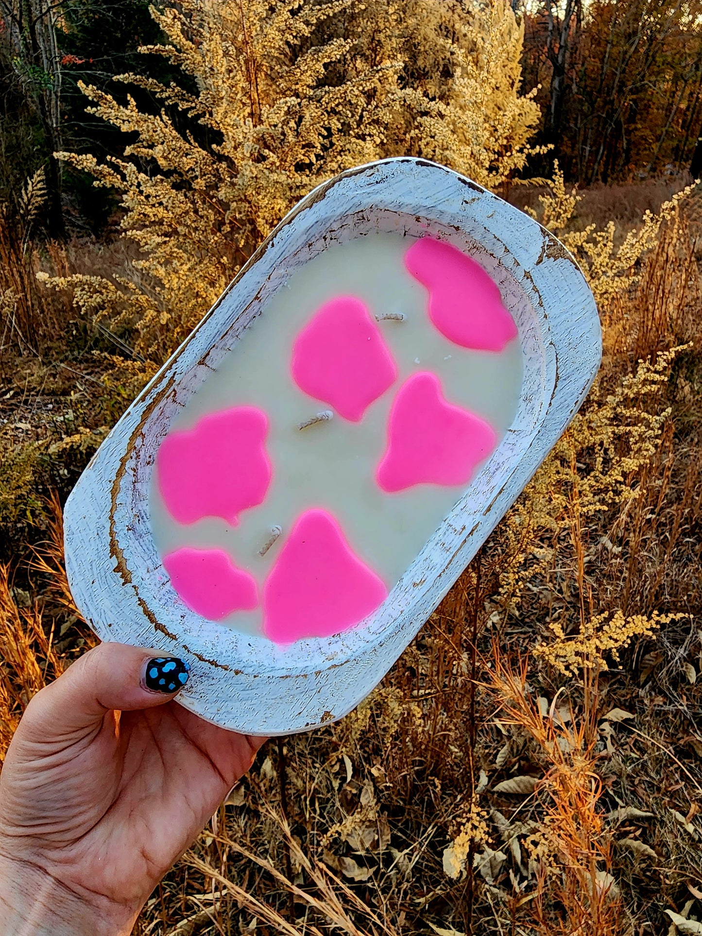 Pink Cowprint Dough Bowl Candle