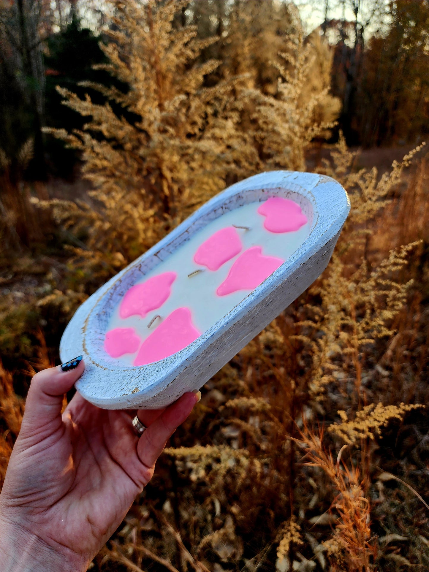 Pink Cowprint Dough Bowl Candle