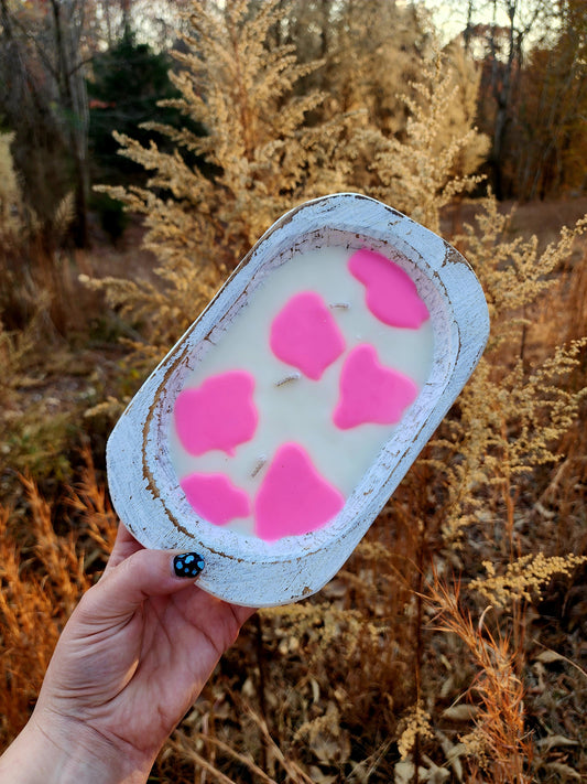 Pink Cowprint Dough Bowl Candle