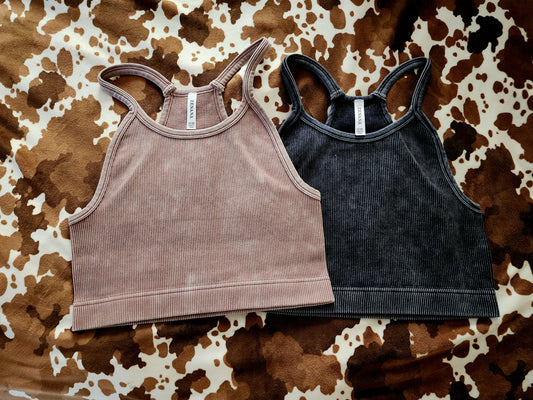 PLUS WASHED RIBBED SEAMLESS CROPPED CAMI TOP