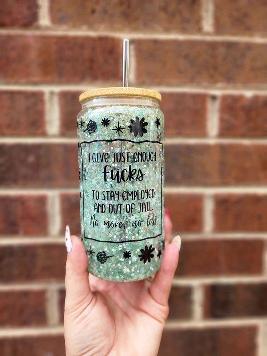 Fu$% Off Snowglobe Glass Tumbler Glows In The Dark