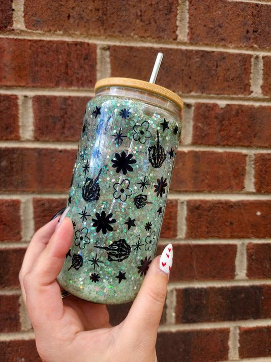 Fu$% Off Snowglobe Glass Tumbler Glows In The Dark