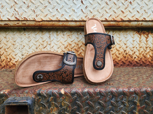 Western Chocolate Tooled Sandal