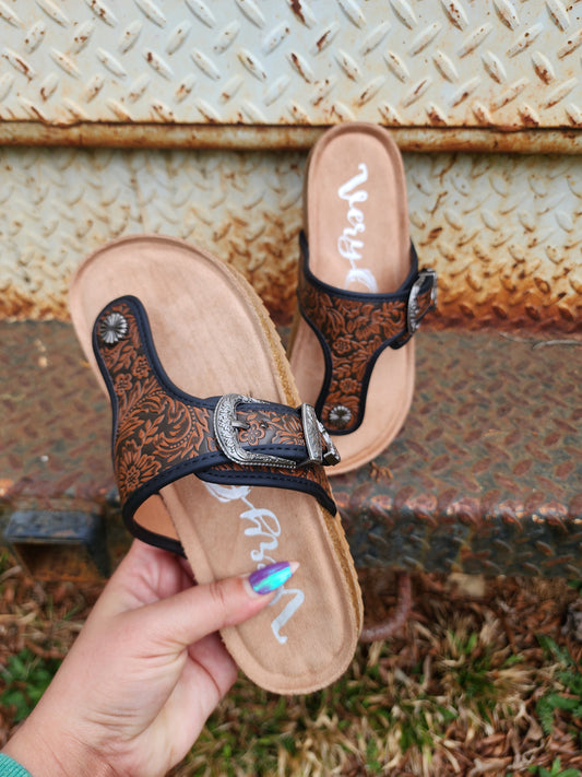 Western Chocolate Tooled Sandal