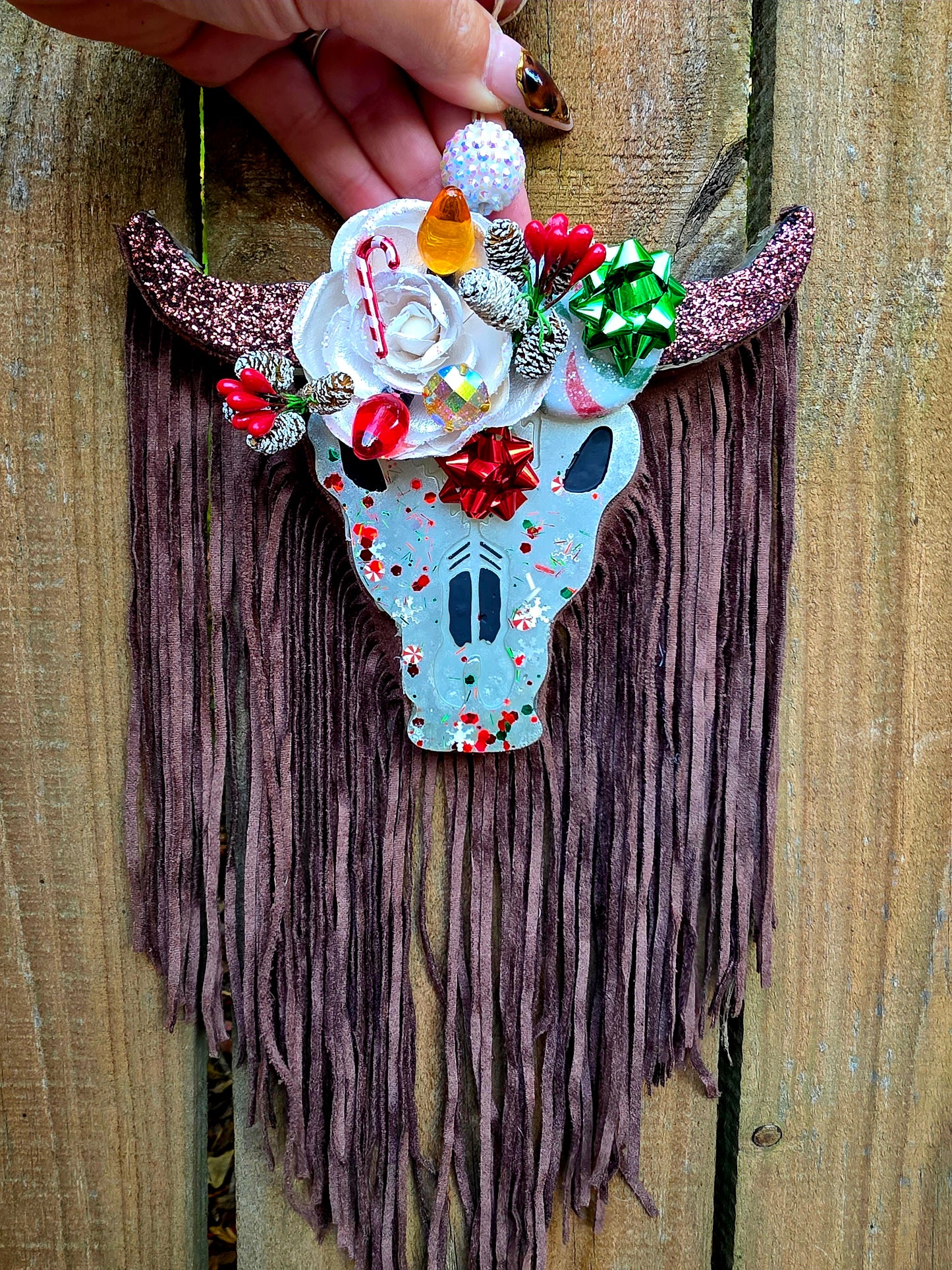 Western Fringe Bull Christmas Car Freshie