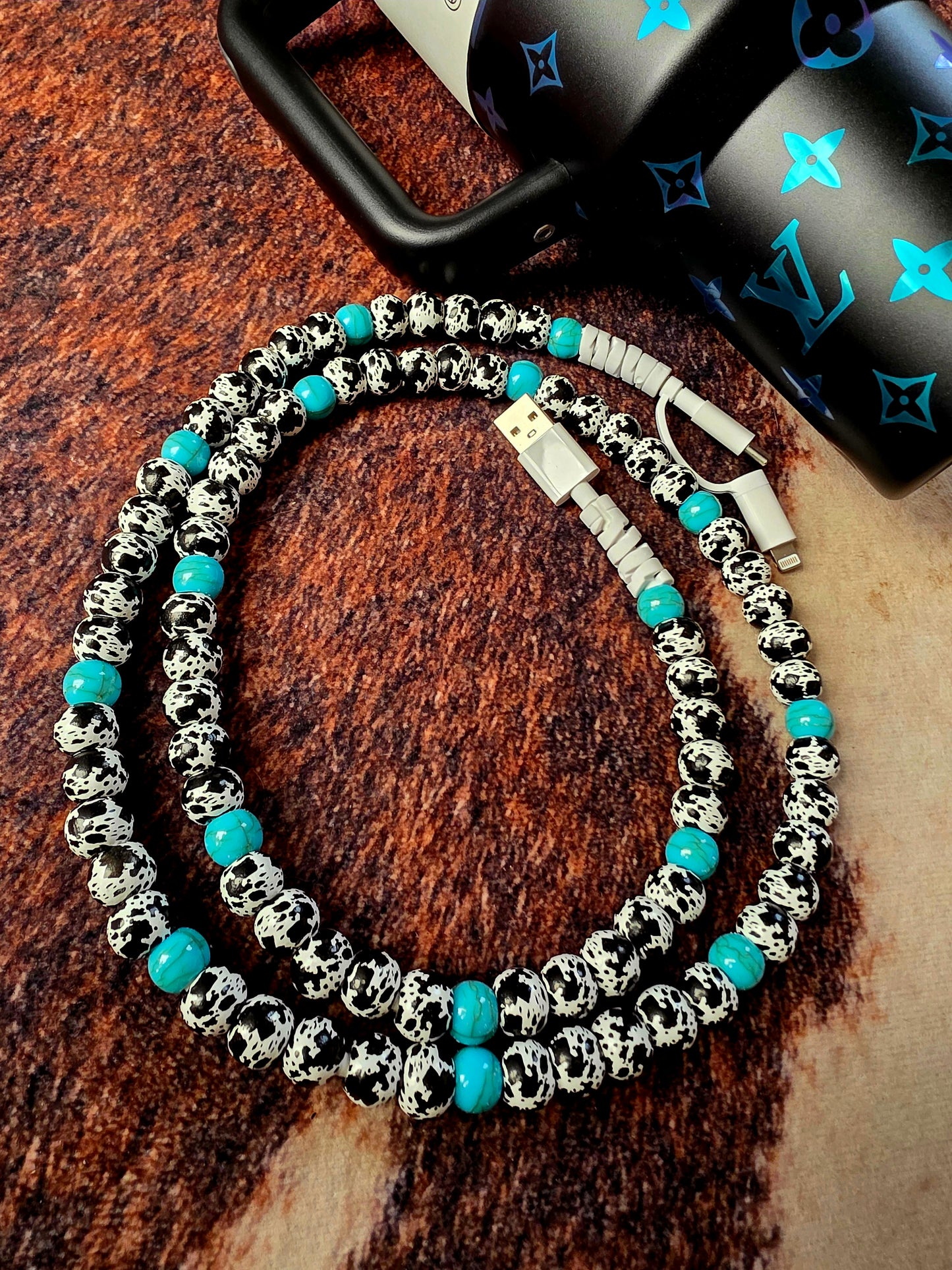 Cowprint & Turquoise Phone Charger