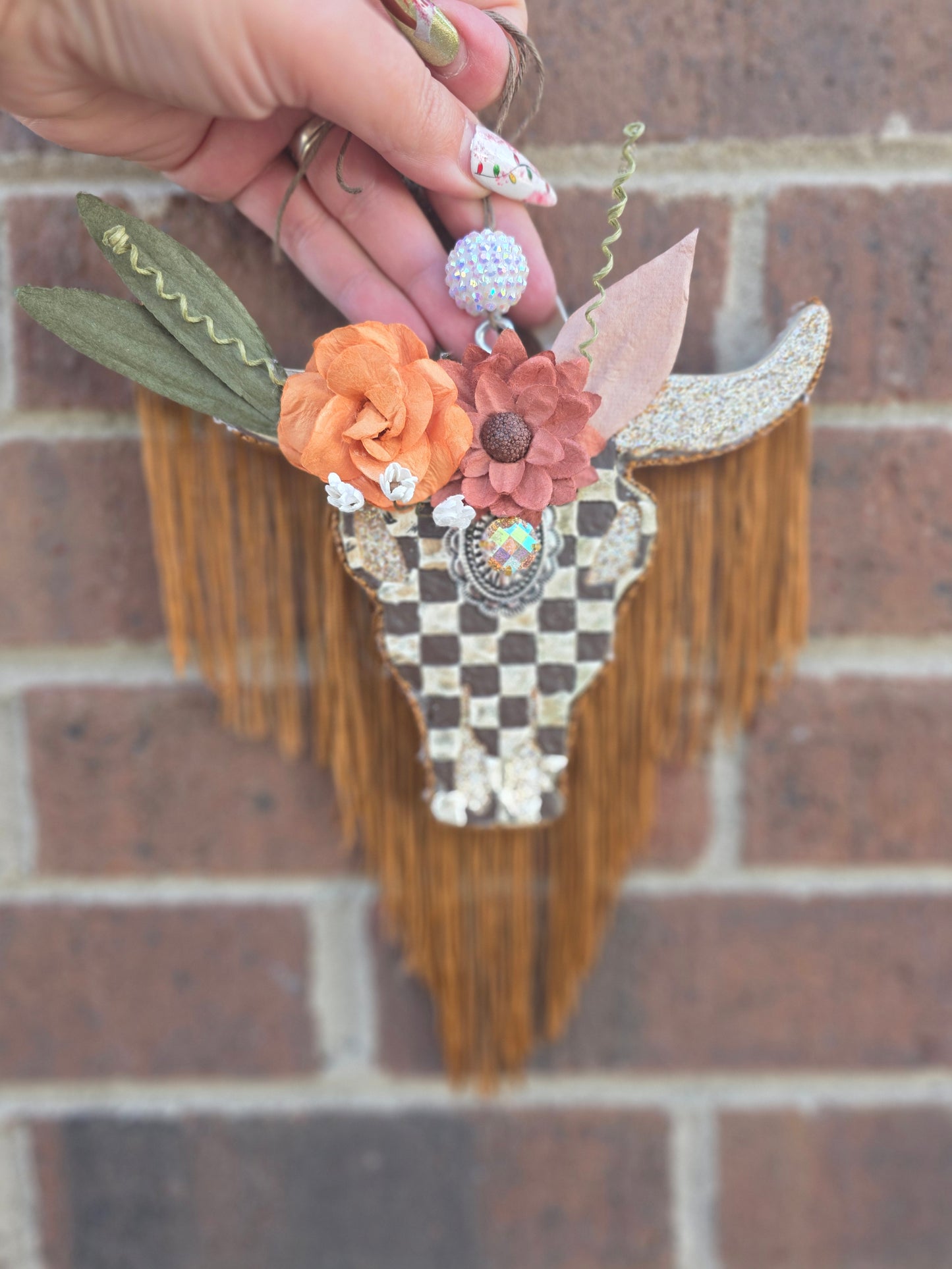 Western Fringe Checkered Bull Car Freshie