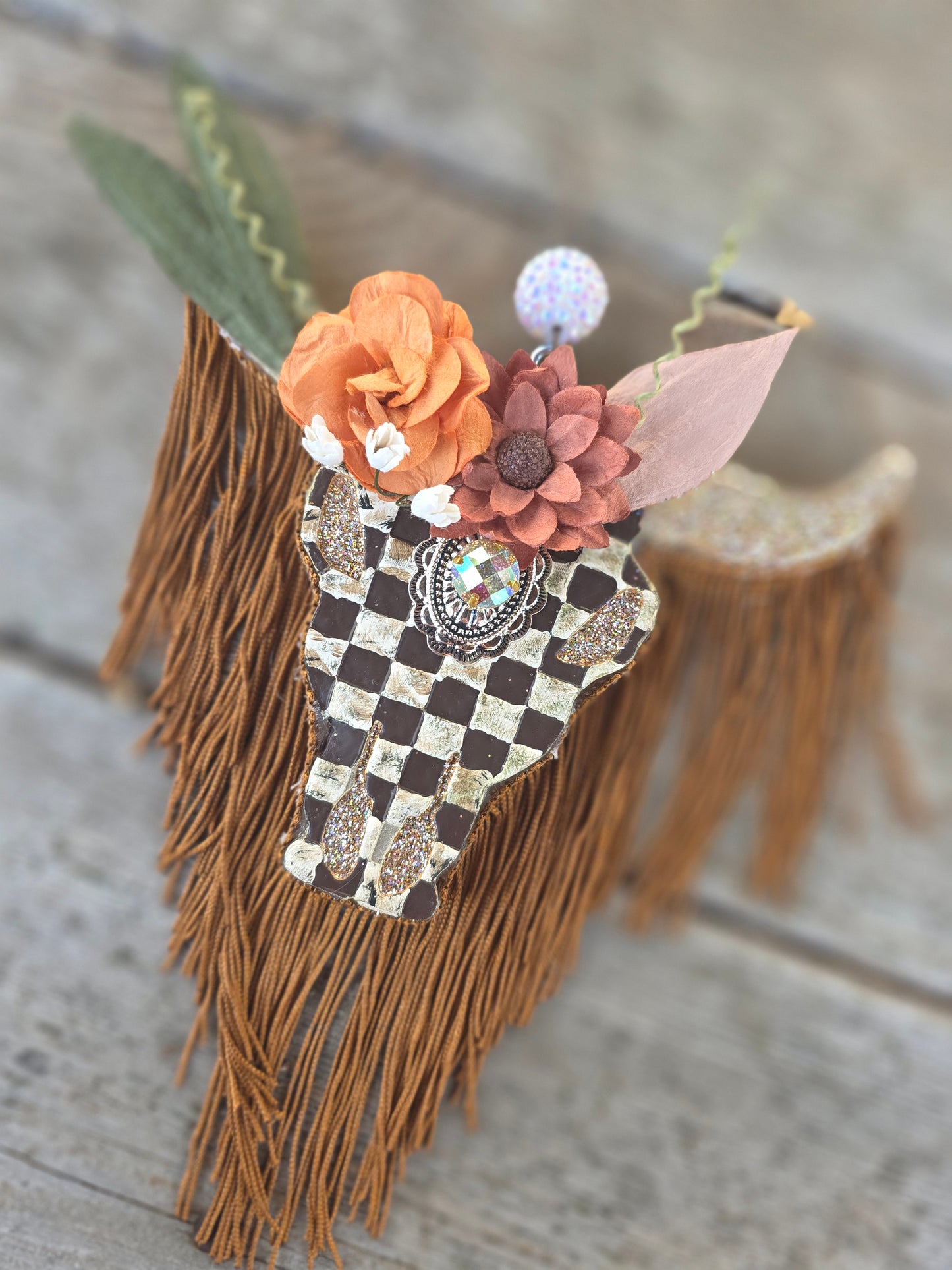 Western Fringe Checkered Bull Car Freshie