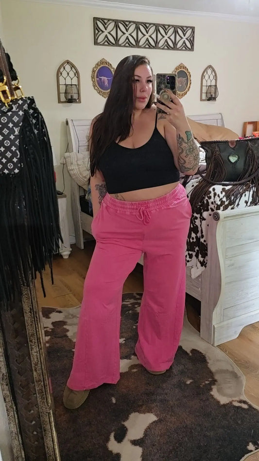 Mineral Washed Wide Leg Pants