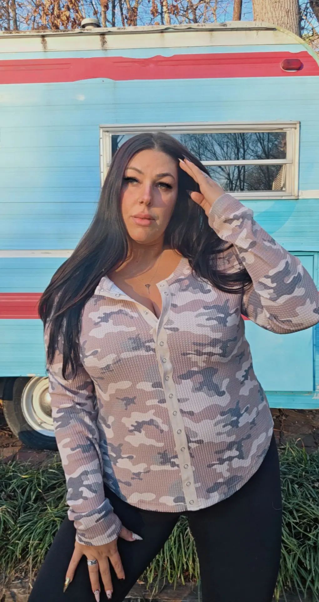 Camo Knit Top