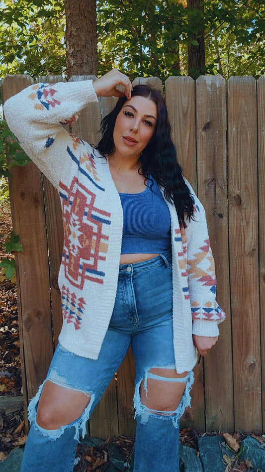 Western Aztec Sweater Cardigan