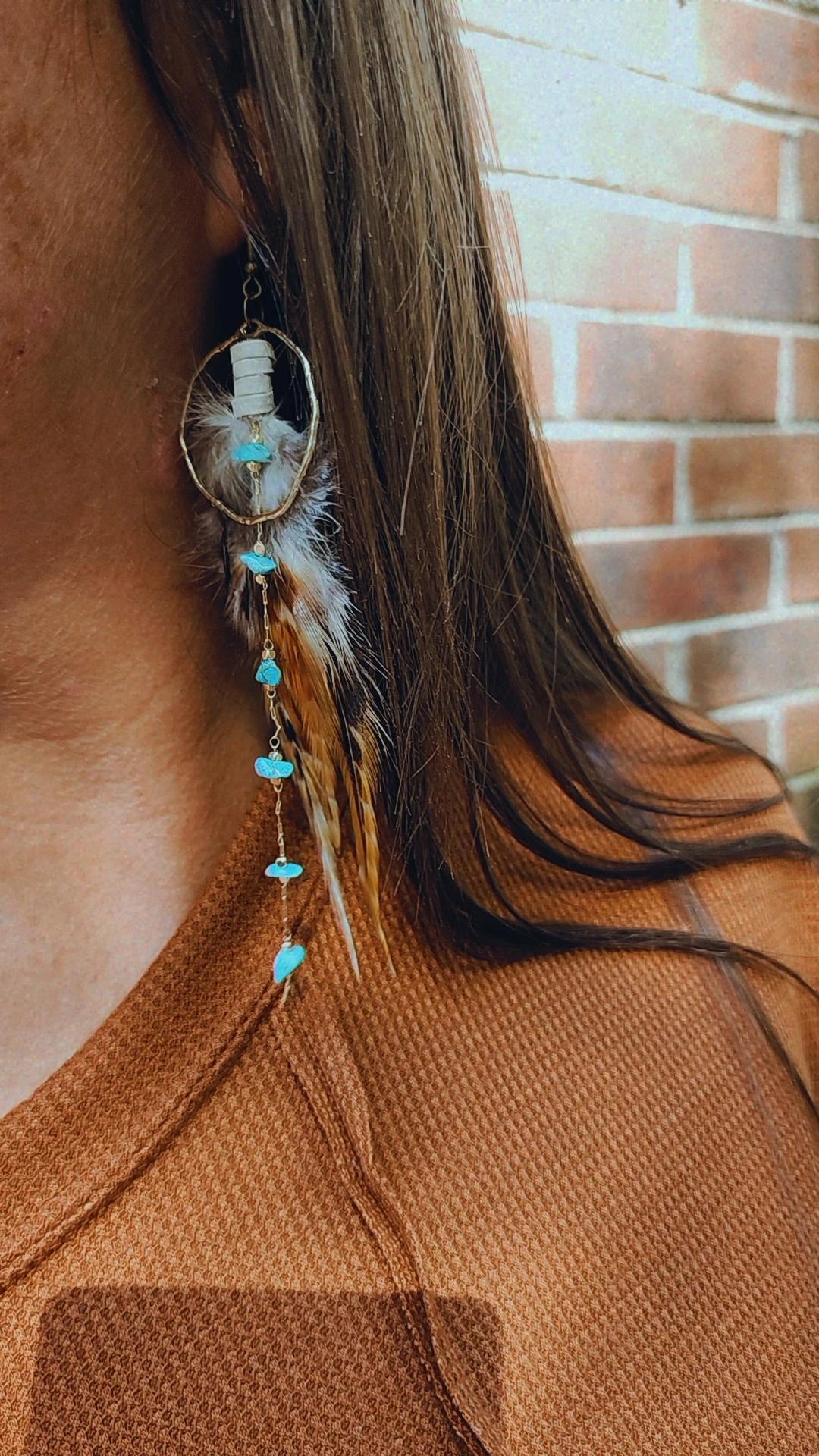 Hoop Boho Feather Earrings