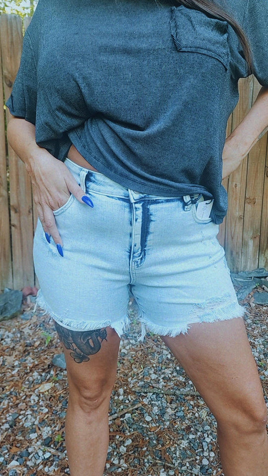 Acid Washed Distressed Hem Short