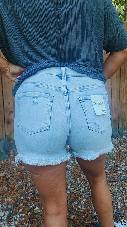 Acid Washed Distressed Hem Short