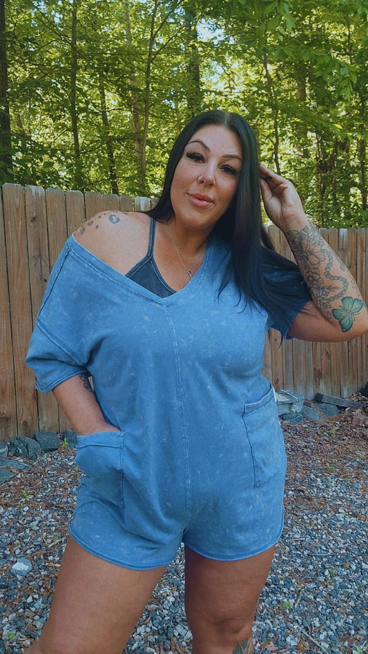 Mineral Washed Oversized Casual Knit Romper