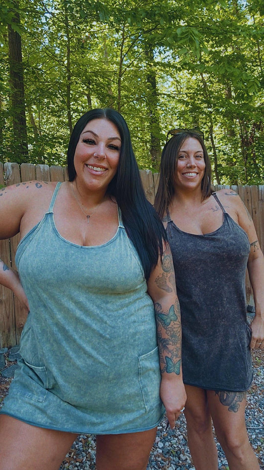 Acid Washed Mini Dress With Built-in Romper Liner