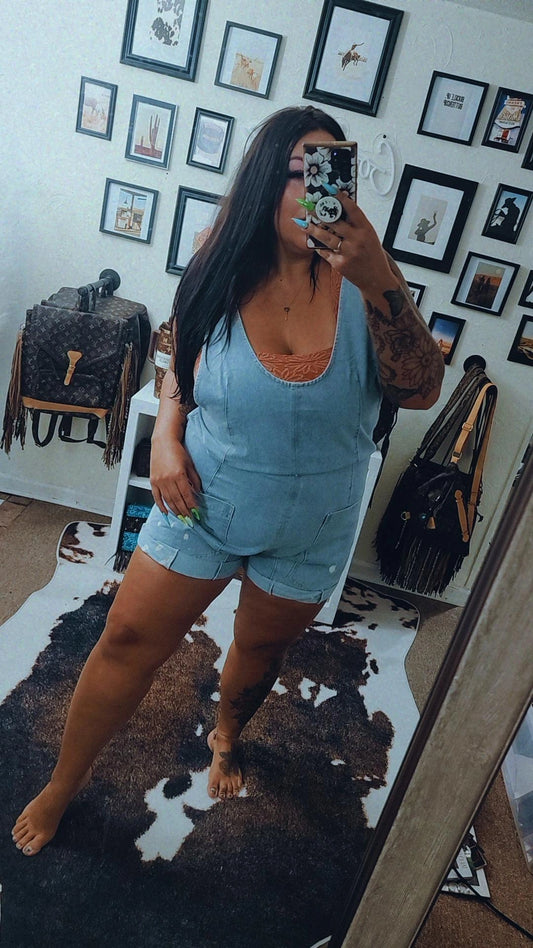 Vintage Washed Denim Shortalls