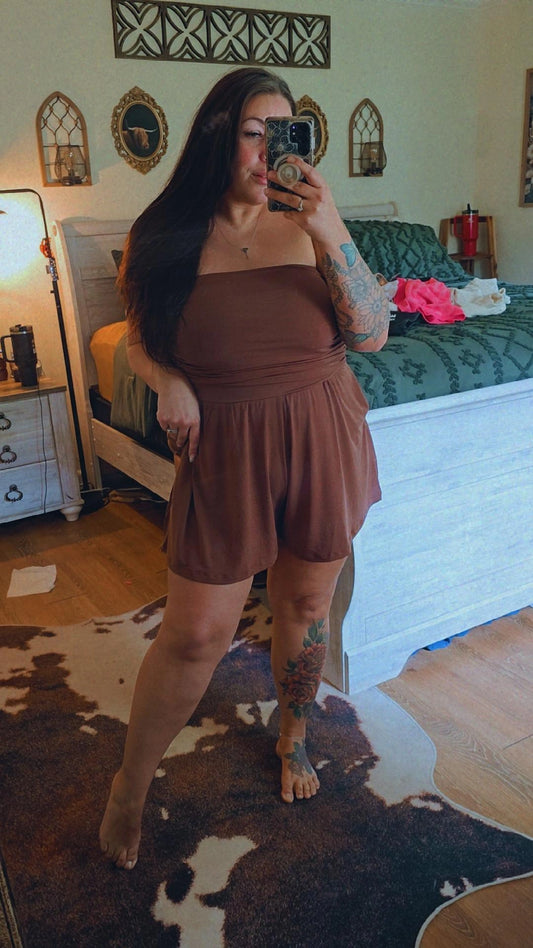 Strapless Shirred Waist Romper