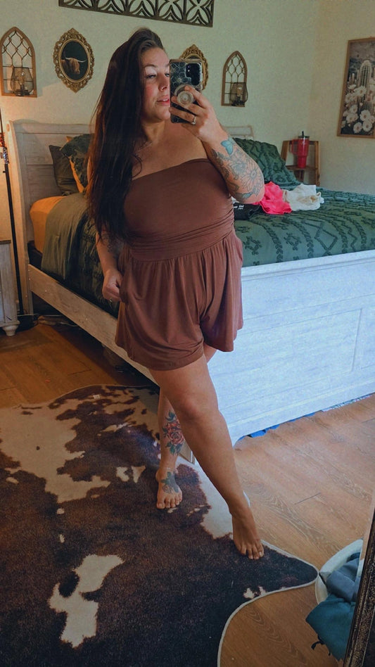 Strapless Shirred Waist Romper