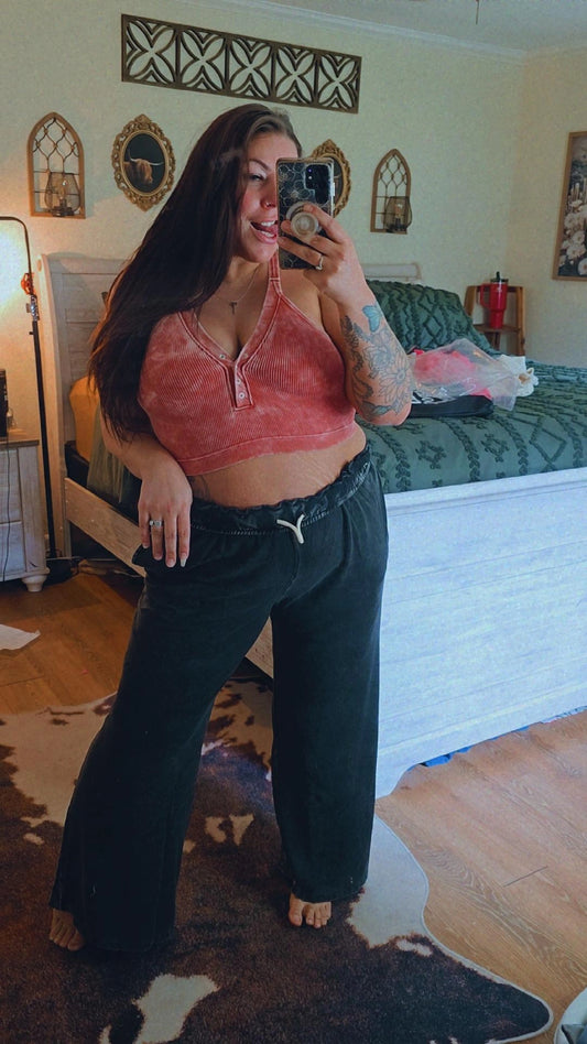 Fold Over Waist Wide Leg Sweatpant