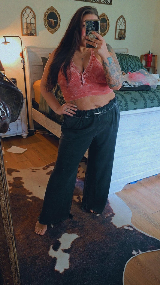 Fold Over Waist Wide Leg Sweatpant