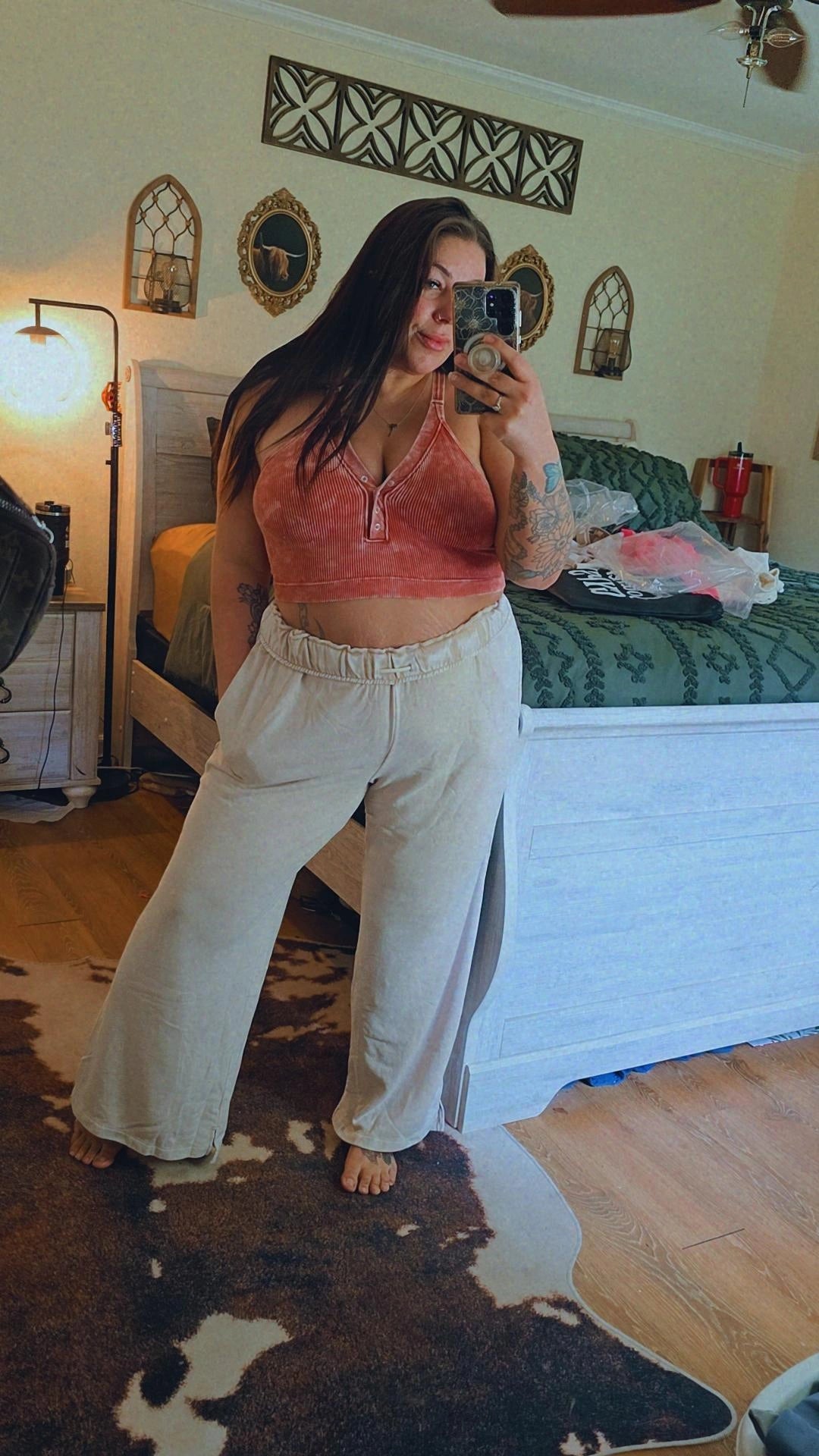 Fold Over Waist Wide Leg Sweatpant