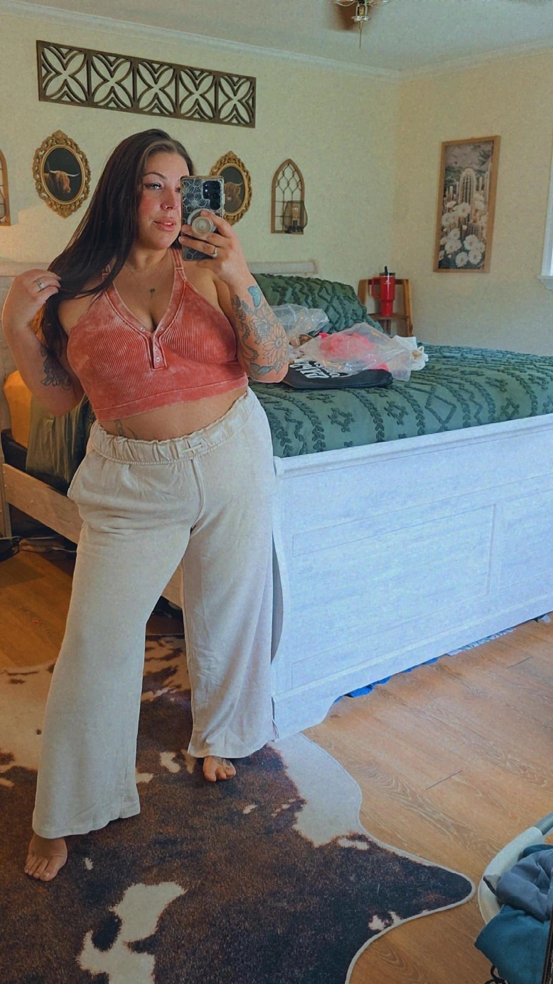 Fold Over Waist Wide Leg Sweatpant