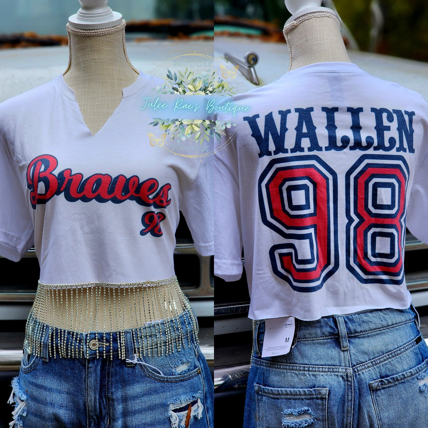 Braves Morgan Wallen Rhinestone Fringe Top