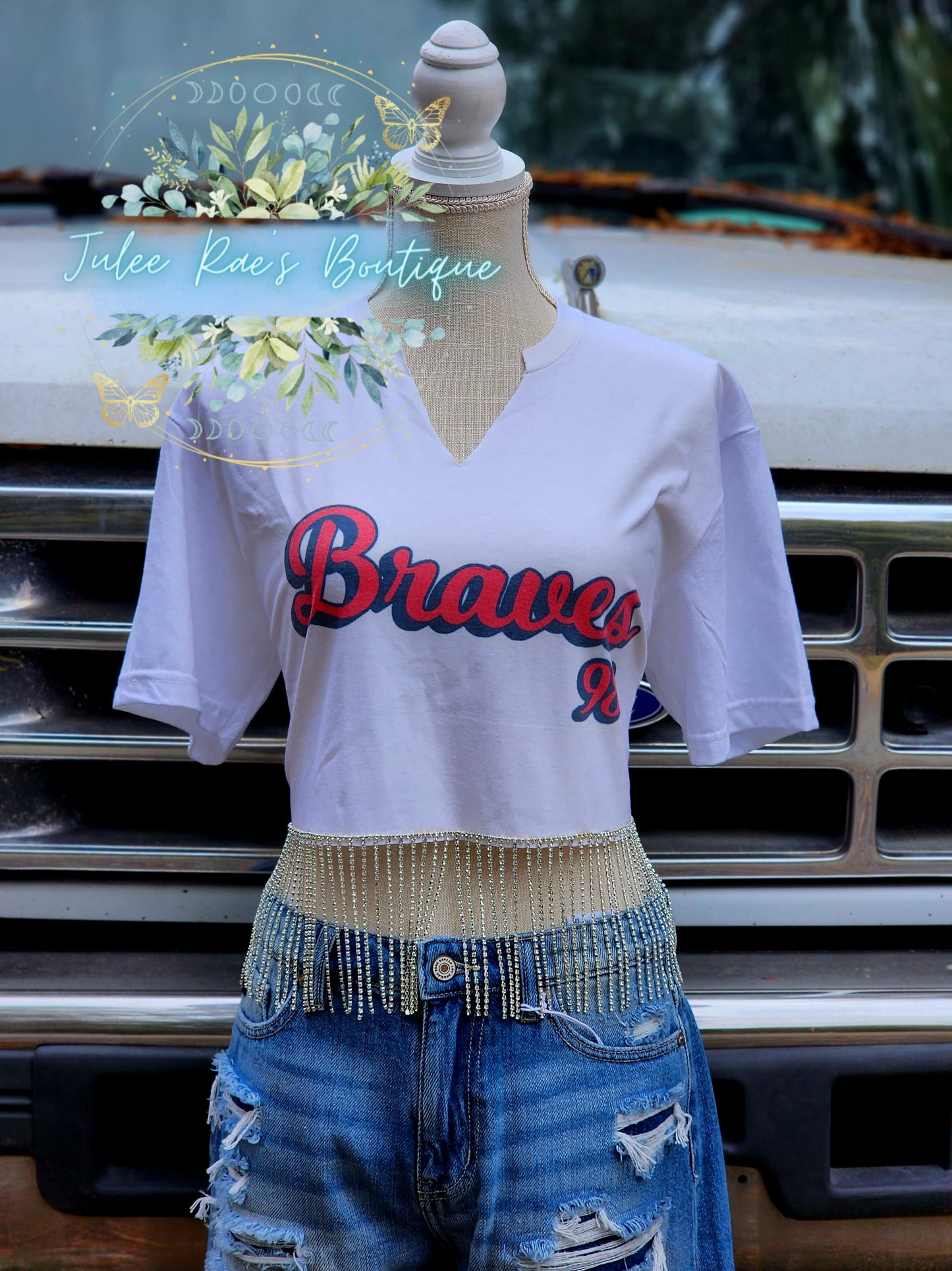 Braves Morgan Wallen Rhinestone Fringe Top