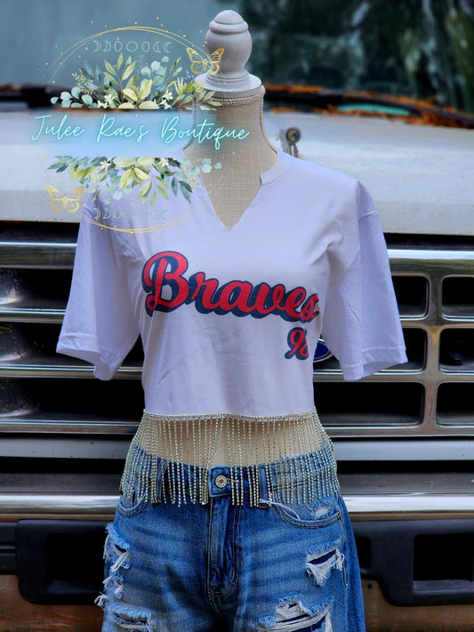 Braves Morgan Wallen Rhinestone Fringe Top