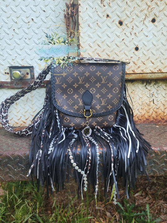 Western Fringe Cheetah Black Handbag
