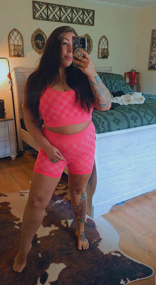 Checkmate Cropped Two Piece Set Hot Pink