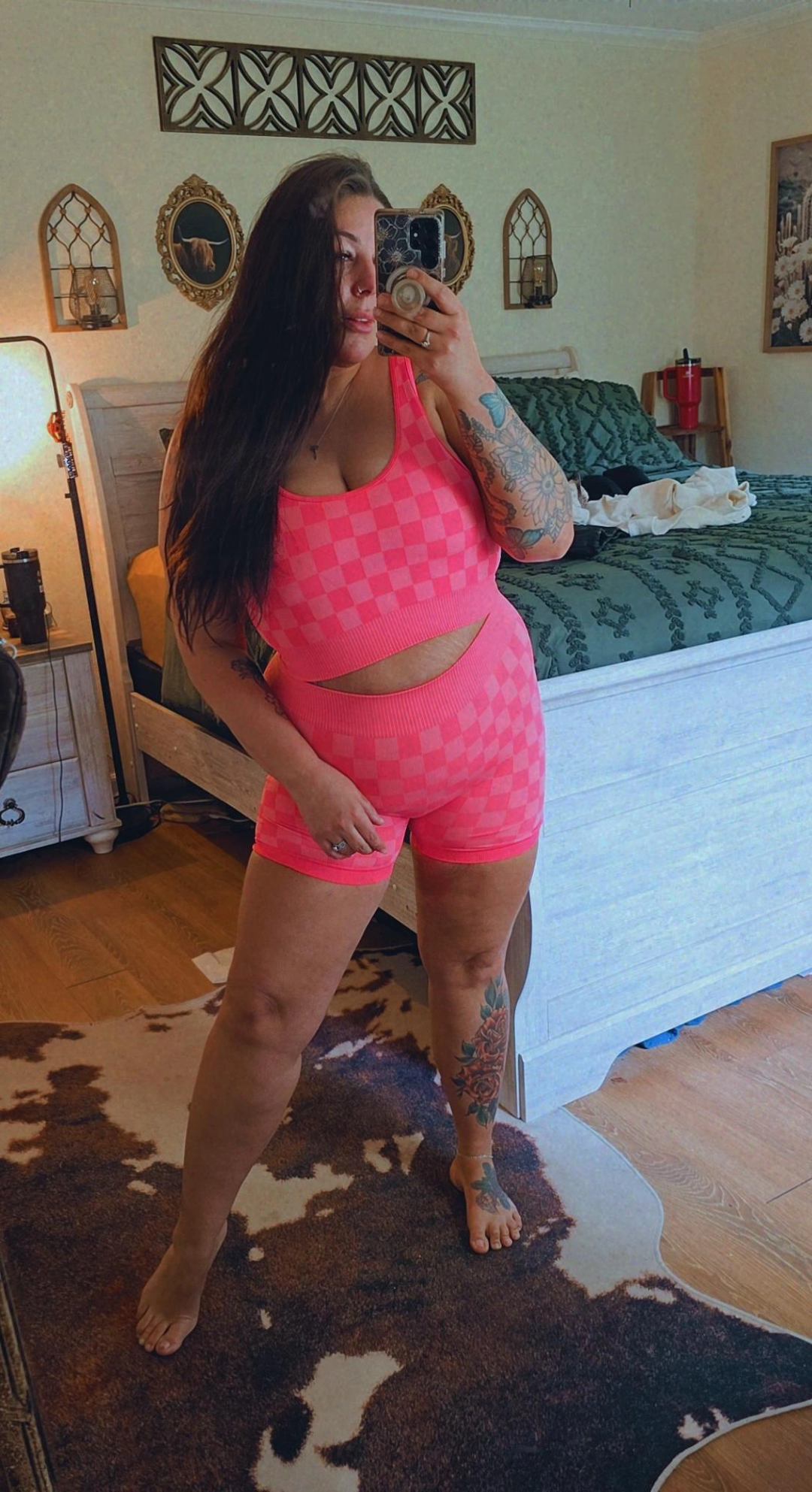 Checkmate Cropped Two Piece Set Hot Pink