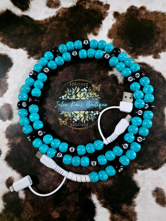 Turquoise & 8 Ball Phone Charger