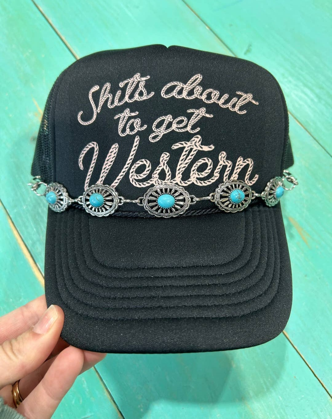 Small Turquoise & Sliver Oval Trucker Chain