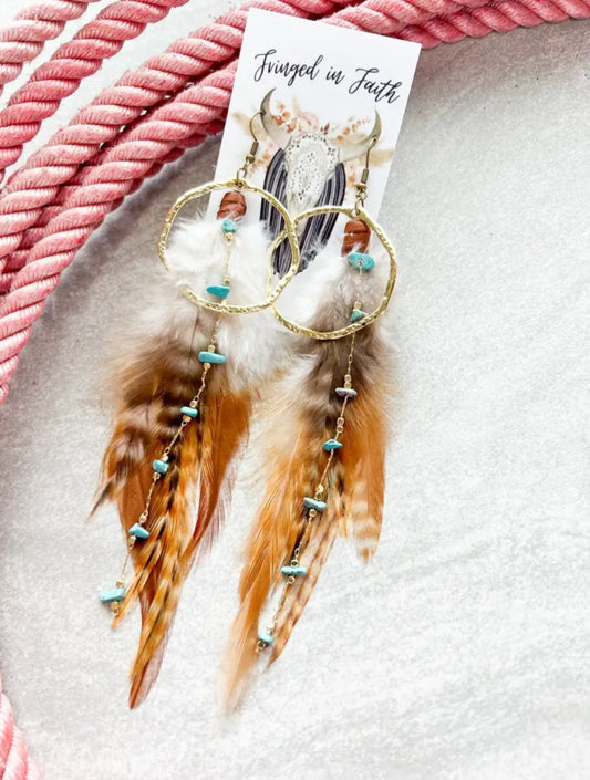 Hoop Boho Feather Earrings