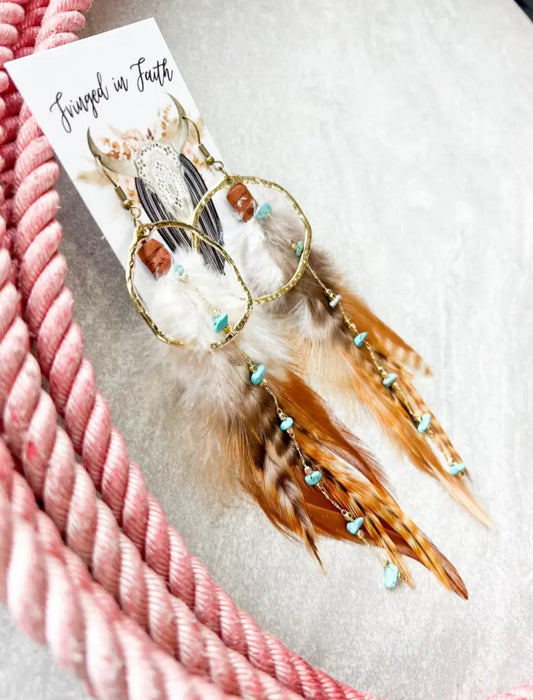 Hoop Boho Feather Earrings